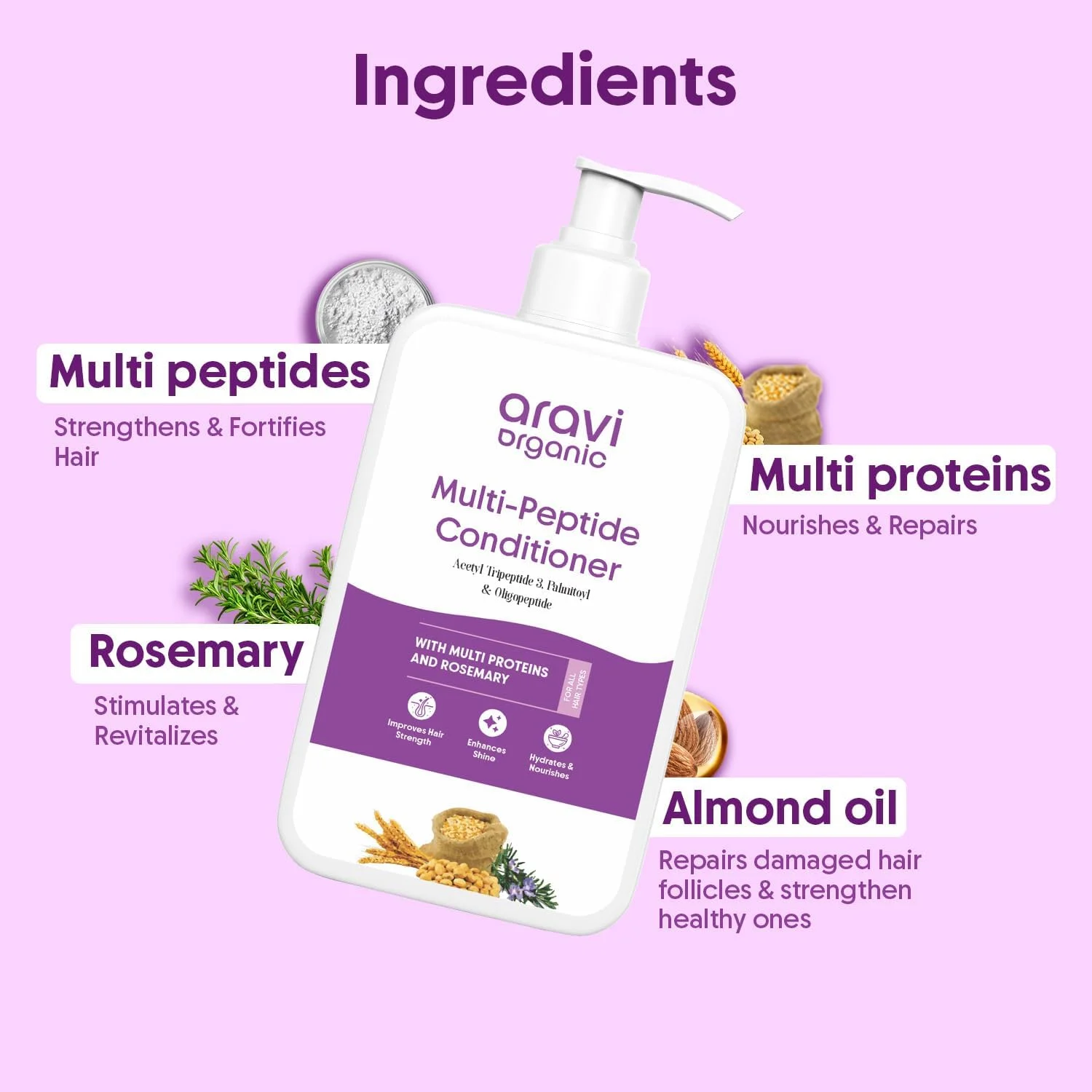 نرم کننده مو ضد ریزش مو حاوی چندین پپتید آراوی ارگانیک - استیل تری پپتید 3، پالمیتویل، الیگوپپتید و رزماری - 200 میلی لیتر