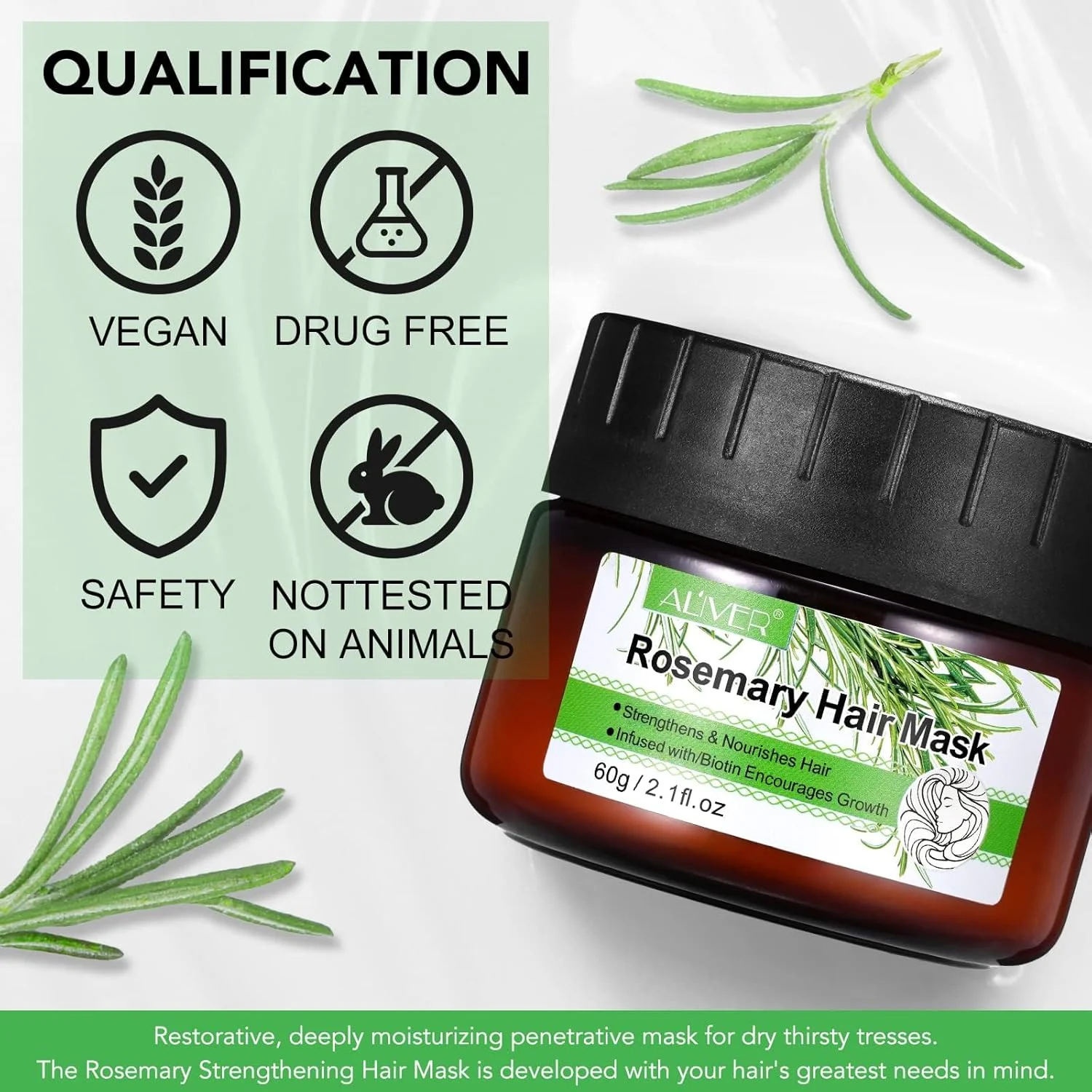 نرم کننده تقویت کننده مو رزماری و نعناع ALIVER برای رشد مو، ریزش مو و نازک شدن موی زنان، حاوی بیوتین و نارگیل