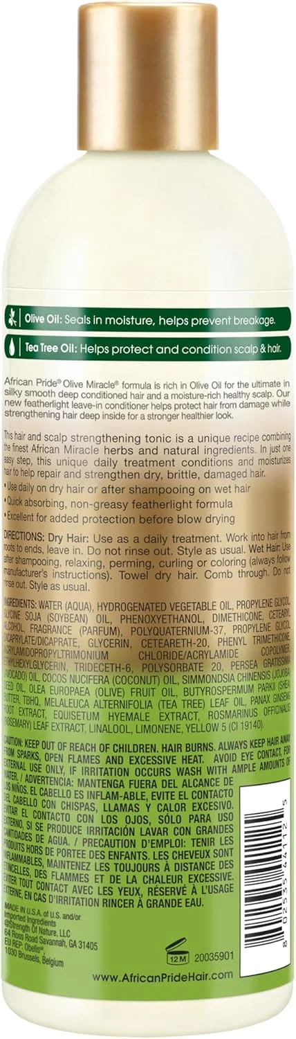 نرم کننده موی سر بدون نیاز به آبکشی African Pride Olive Miracle (بسته 3 عددی) غنی شده با روغن زیتون و درخت چای برای حفظ رطوبت و جلوگیری از شکستگی. 355 میلی لیتر نرم کننده موی سر بدون نیاز به آبکشی African Pride Olive Miracle (بسته 3 عددی) غنی شده با روغن زیتون و درخت چای برای حفظ رطوبت و جلوگیری از شکستگی. 355 میلی لیتر