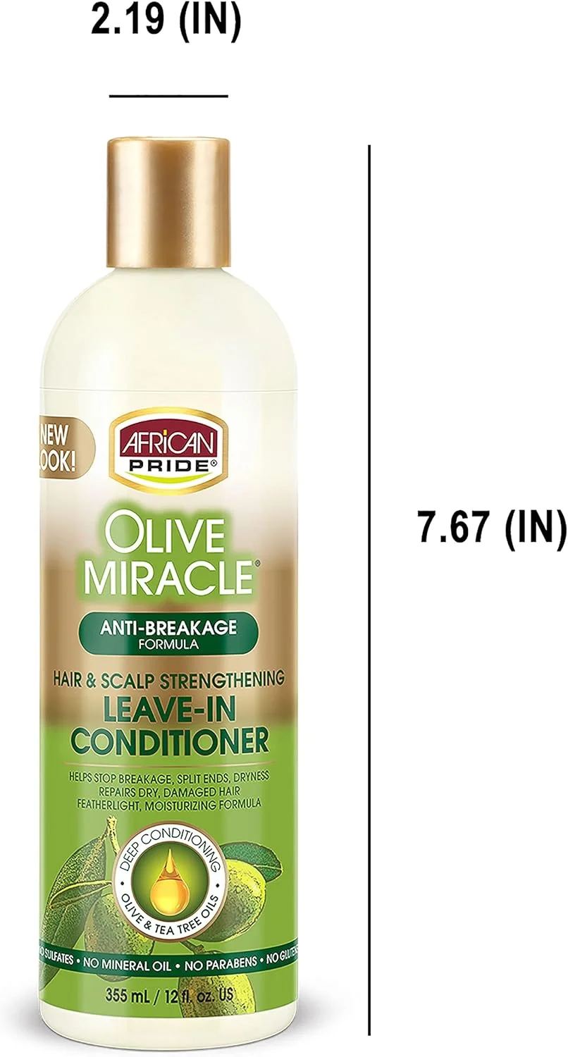 نرم کننده موی سر بدون نیاز به آبکشی African Pride Olive Miracle (بسته 3 عددی) غنی شده با روغن زیتون و درخت چای برای حفظ رطوبت و جلوگیری از شکستگی. 355 میلی لیتر نرم کننده موی سر بدون نیاز به آبکشی African Pride Olive Miracle (بسته 3 عددی) غنی شده با روغن زیتون و درخت چای برای حفظ رطوبت و جلوگیری از شکستگی. 355 میلی لیتر
