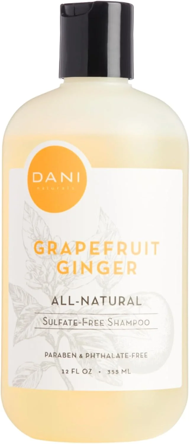 شامپو روزانه DANI Naturals - فاقد پارابن، فتالات و سولفات - مواد ارگانیک، PH متعادل با آلوئه ورا - رایحه گریپ فروت زنجبیل - وگان و بدون تست حیوانی - 355 میلی لیتر