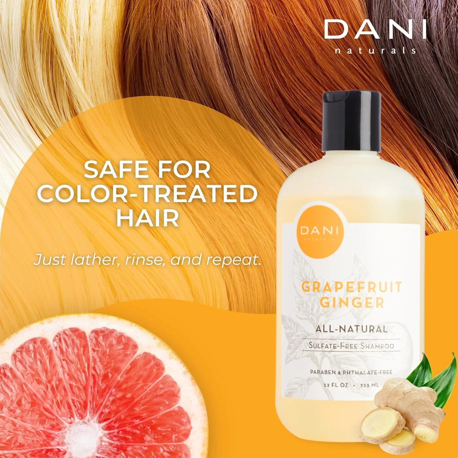 شامپو روزانه DANI Naturals - فاقد پارابن، فتالات و سولفات - مواد ارگانیک، PH متعادل با آلوئه ورا - رایحه گریپ فروت زنجبیل - وگان و بدون تست حیوانی - 355 میلی لیتر شامپو روزانه DANI Naturals - فاقد پارابن، فتالات و سولفات - مواد ارگانیک، PH متعادل با آلوئه ورا - رایحه گریپ فروت زنجبیل - وگان و بدون تست حیوانی - 355 میلی لیتر