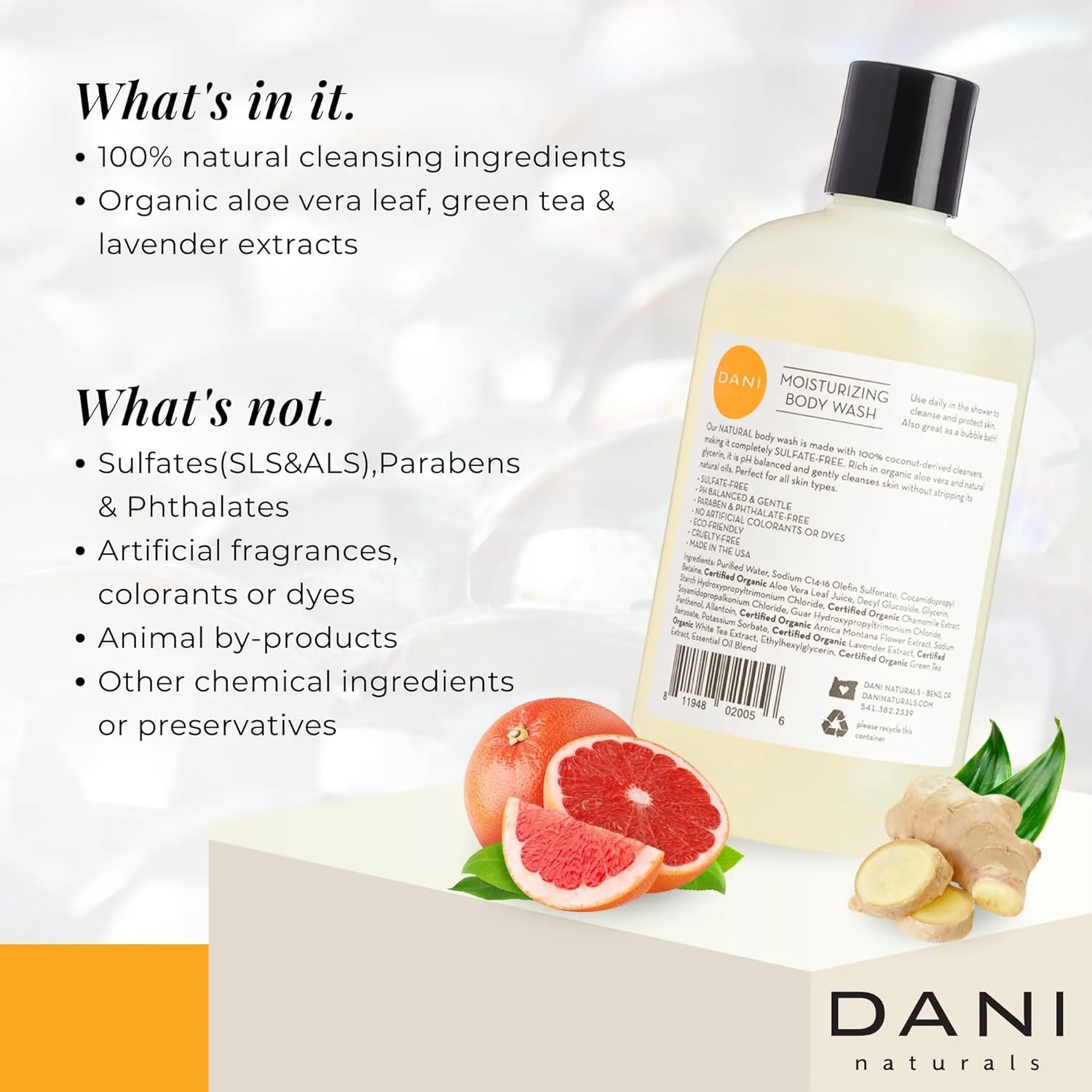 شامپو روزانه DANI Naturals - فاقد پارابن، فتالات و سولفات - مواد ارگانیک، PH متعادل با آلوئه ورا - رایحه گریپ فروت زنجبیل - وگان و بدون تست حیوانی - 355 میلی لیتر شامپو روزانه DANI Naturals - فاقد پارابن، فتالات و سولفات - مواد ارگانیک، PH متعادل با آلوئه ورا - رایحه گریپ فروت زنجبیل - وگان و بدون تست حیوانی - 355 میلی لیتر