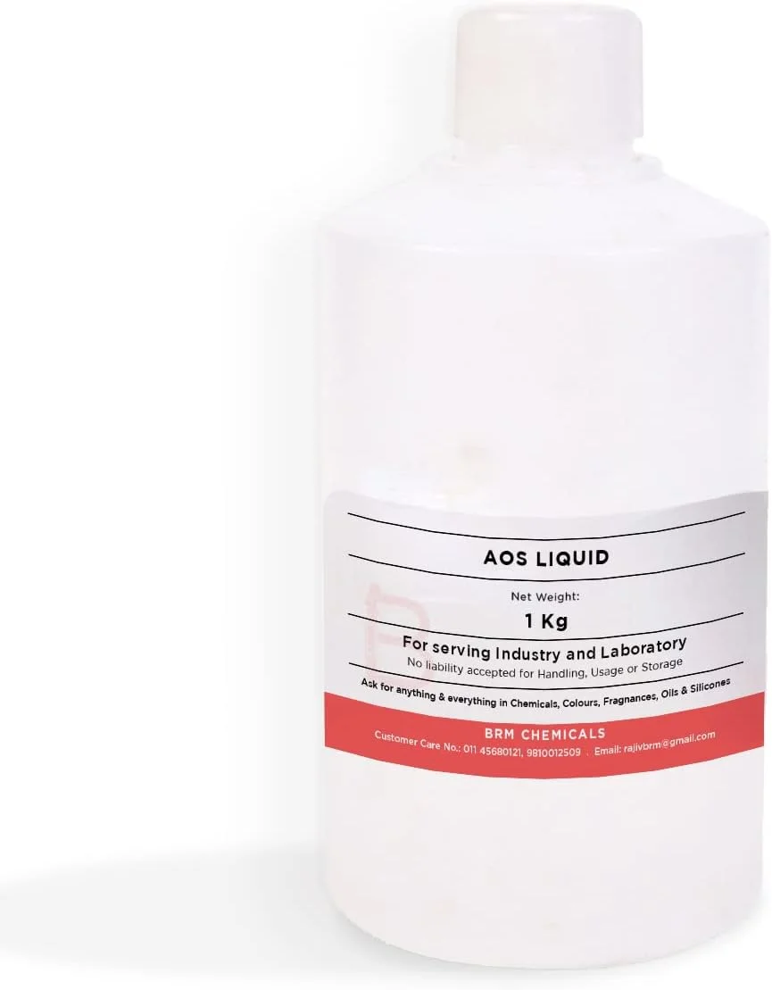 مایع آلفا الفین سولفونات AOS برند BRM Chemicals - 1 کیلوگرم مناسب برای ساخت شامپو، لوسیون، کرم، لوازم آرایشی و بهداشتی و مراقبت شخصی خانگی برای صورت، مو، پوست و بدن