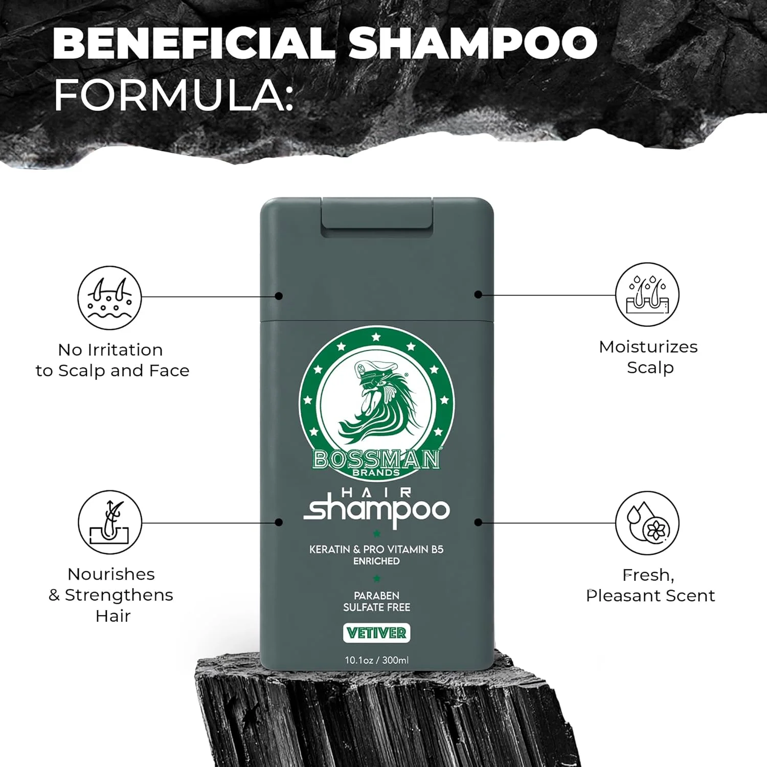 شامپو مو مردانه Bossman - شامپو مرطوب کننده طبیعی مردانه غنی شده با کراتین و ویتامین Pro5 - بدون پارابن و سولفات (رایحه وتیور X) شامپو مو مردانه Bossman - شامپو مرطوب کننده طبیعی مردانه غنی شده با کراتین و ویتامین Pro5 - بدون پارابن و سولفات (رایحه وتیور X)