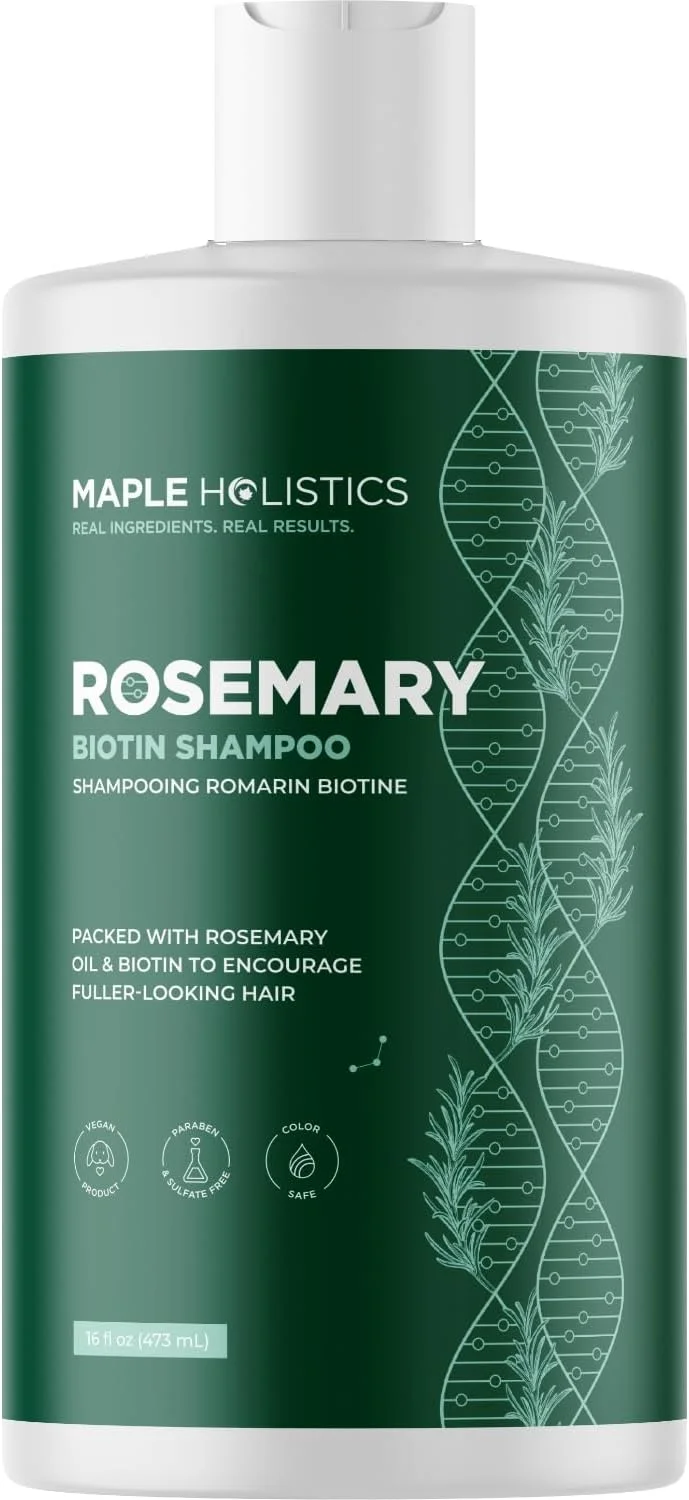 شامپو رزماری و بیوتین Maple Holistics برای رشد مو - وگان، بدون سولفات، 473 میلی لیتر، برای موهای نازک و ریزش مو، حاوی روغن ضروری رزماری حجم دهنده برای موهای ظریف، ضعیف و کدر شامپو رزماری و بیوتین Maple Holistics برای رشد مو - وگان، بدون سولفات، 473 میلی لیتر، برای موهای نازک و ریزش مو، حاوی روغن ضروری رزماری حجم دهنده برای موهای ظریف، ضعیف و کدر