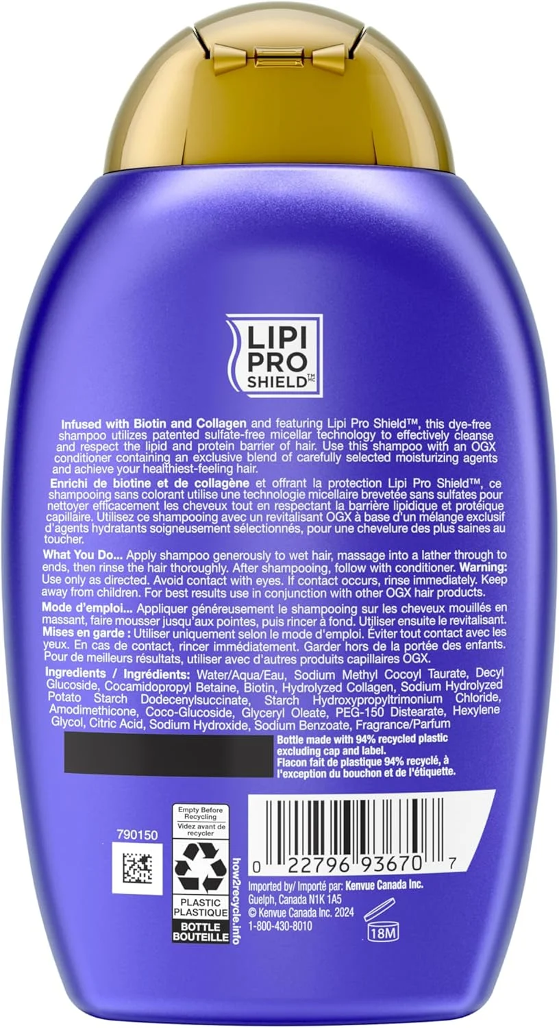 شامپو ضخیم کننده مو او جی ایکس بیوتین و کلاژن، 385 میلی لیتر