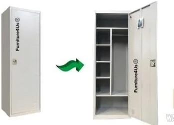 Furniture4Us کمد فلزی یک درب قفل‌دار، کابینت، با قفسه‌های سمت چپ و آویز سمت راست برای اتاق نشیمن، آشپزخانه، اداره، مدرسه، اتاق مطالعه سایز-(ارتفاع 185 سانتی‌متر عمق 50 سانتی‌متر عرض 60 سانتی‌متر)