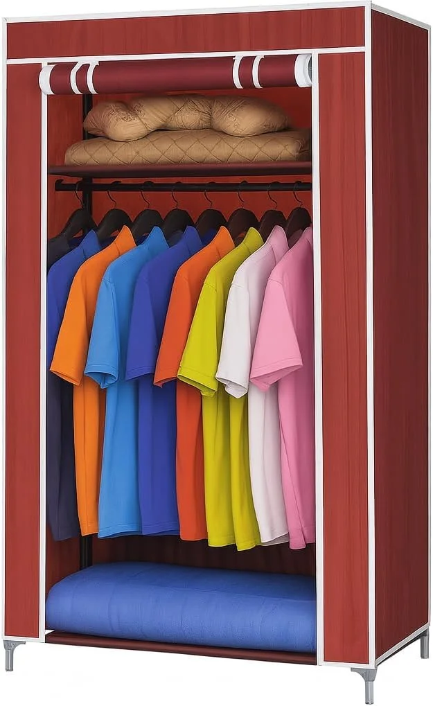 کمد لباس پارچه ای FITTO - کابین ذخیره سازی بادوام با قاب فولادی - 60x45x150 سانتی متر برای سازماندهی لباس و لوازم جانبی