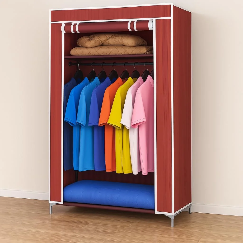 کمد لباس پارچه ای FITTO - کابین ذخیره سازی بادوام با قاب فولادی - 60x45x150 سانتی متر برای سازماندهی لباس و لوازم جانبی کمد لباس پارچه ای FITTO - کابین ذخیره سازی بادوام با قاب فولادی - 60x45x150 سانتی متر برای سازماندهی لباس و لوازم جانبی