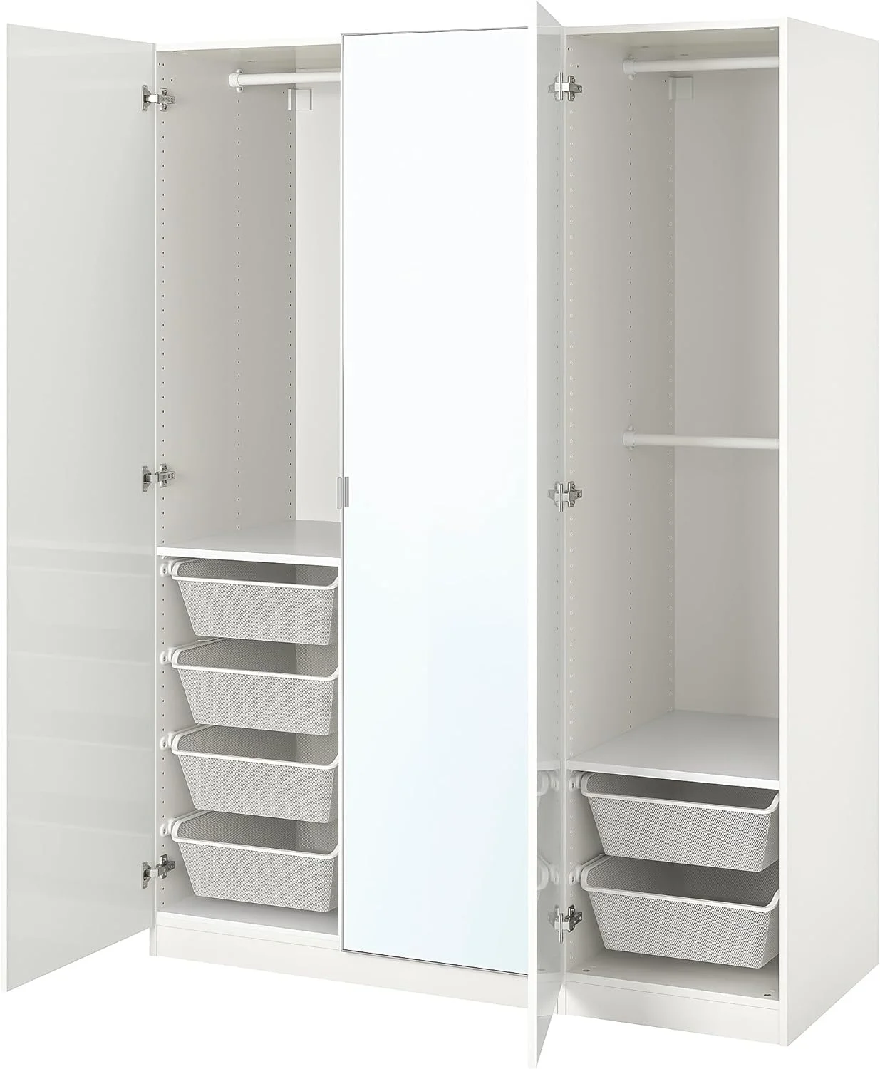 ترکیب کمد لباس PAX/FARDAL/ÅHEIM، ۱۵۰x۶۰x۲۰۱ سانتی متر، سفید براق/شیشه آینه