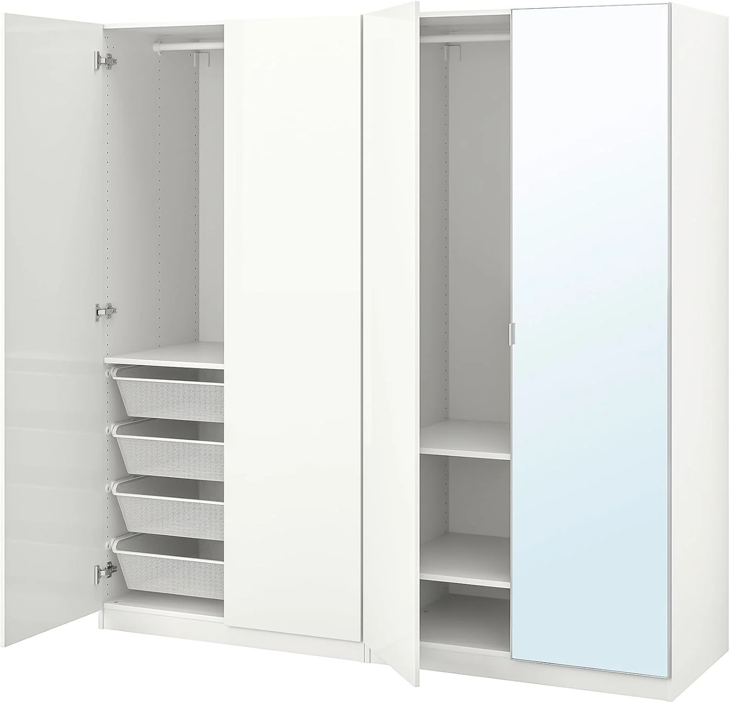 ترکیب کمد لباس PAX/FARDAL/ÅHEIM، ۲۰۰x۶۰x۲۰۱ سانتی متر، سفید براق/شیشه آینه