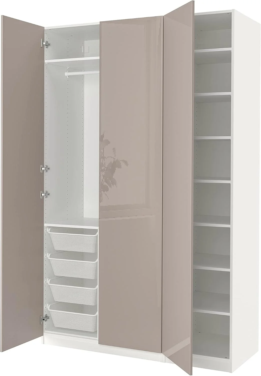 کمد لباس FARDAL/PAX، ۱۵۰x۶۰x۲۳۶ سانتی متر، سفید/بژ تیره براق