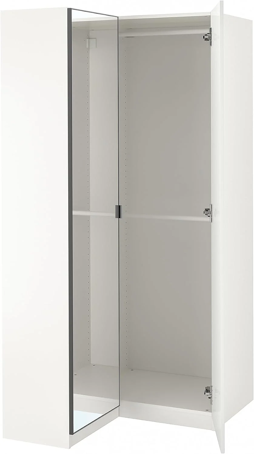 کمد گوشه ای PAX/FARDAL/ÅHEIM، ۱۱۰/۸۸x۲۰۱ سانتی متر، سفید براق/شیشه آینه ای