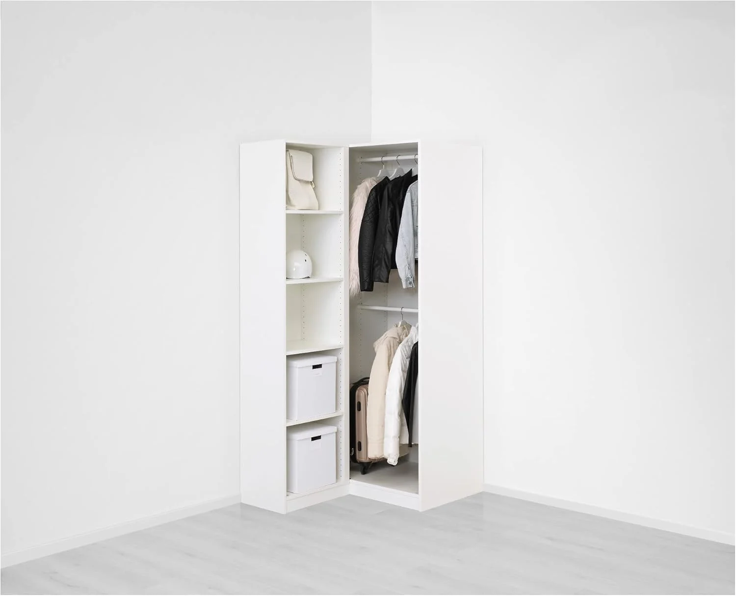 کمد گوشه ای PAX/FARDAL/ÅHEIM، ۱۱۰/۸۸x۲۰۱ سانتی متر، سفید براق/شیشه آینه ای