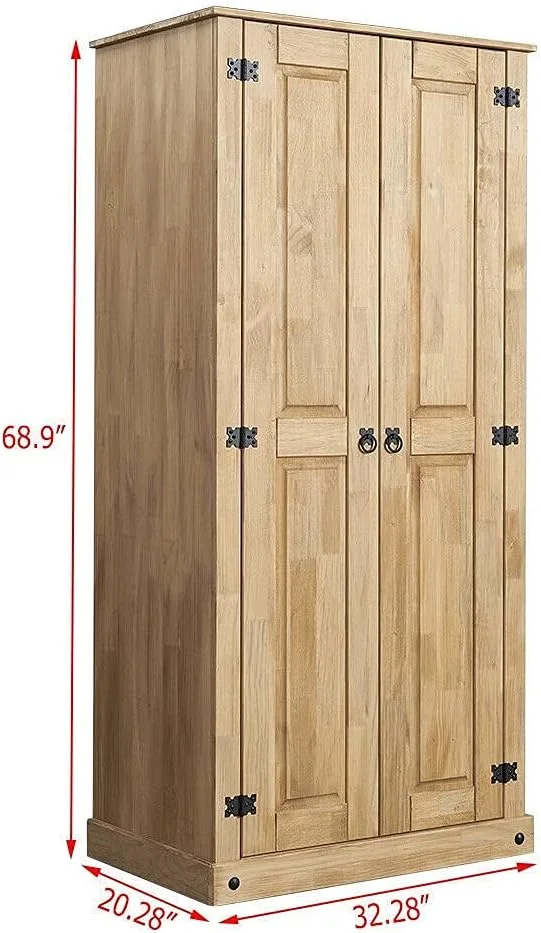 کمد دو درب ESPRIT KIDS ZGMCGD، چوب کاج جامد، رنگ موم عسلی مکزیکی، مناسب اتاق خواب