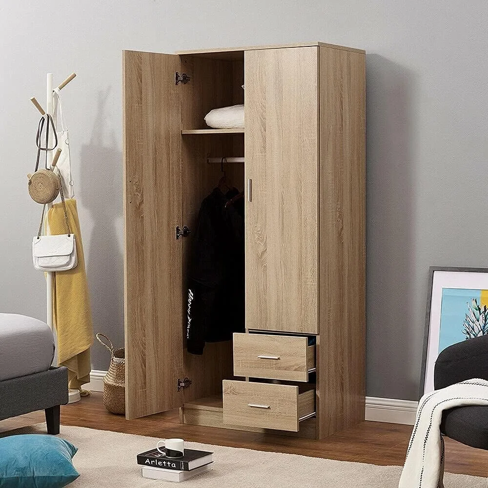 کمد لباس دو درب اسپریت کیدز مدل ZGMCGD با 2 کشو، رنگ بلوط، مناسب برای نگهداری وسایل اتاق خواب