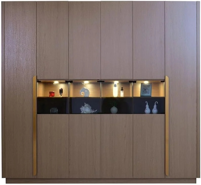 کمد لباس 6 درب رونین Danube Home با قفسه و LED | کمد لباس محکم | طراحی مدرن و صرفه جویی در فضا با درب لولایی مناسب اتاق خواب، ابعاد L240xW60xH220cm - گردویی/برنزی