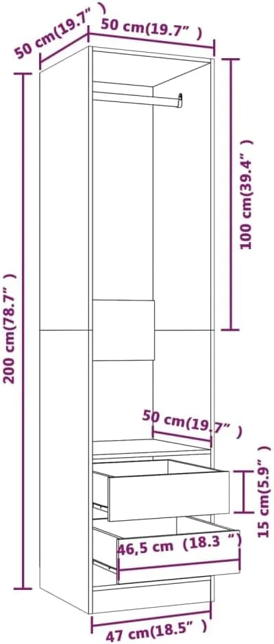محصولات خانگی - کمد لباس با کشو روکش بلوط دودی 50x50x200 سانتی متر چوب مهندسی شده