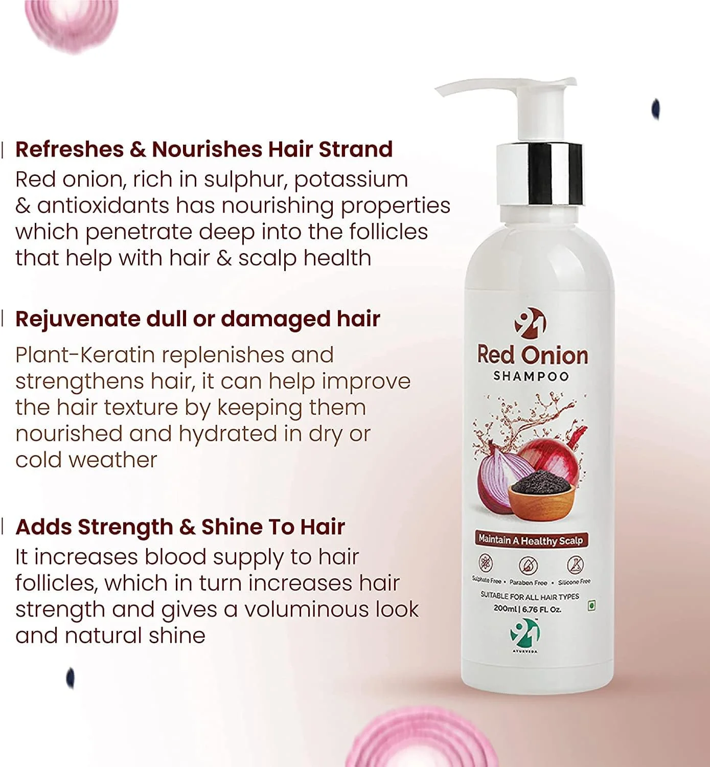 شامپو پیاز قرمز 91 آیورودا حاوی عصاره روغن دانه پیاز قرمز، روغن دانه سیاه برای مو | فاقد پارابن، سولفات و سیلیکون - شامپو پیاز 200 میلی لیتری شامپو پیاز قرمز 91 آیورودا حاوی عصاره روغن دانه پیاز قرمز، روغن دانه سیاه برای مو | فاقد پارابن، سولفات و سیلیکون - شامپو پیاز 200 میلی لیتری