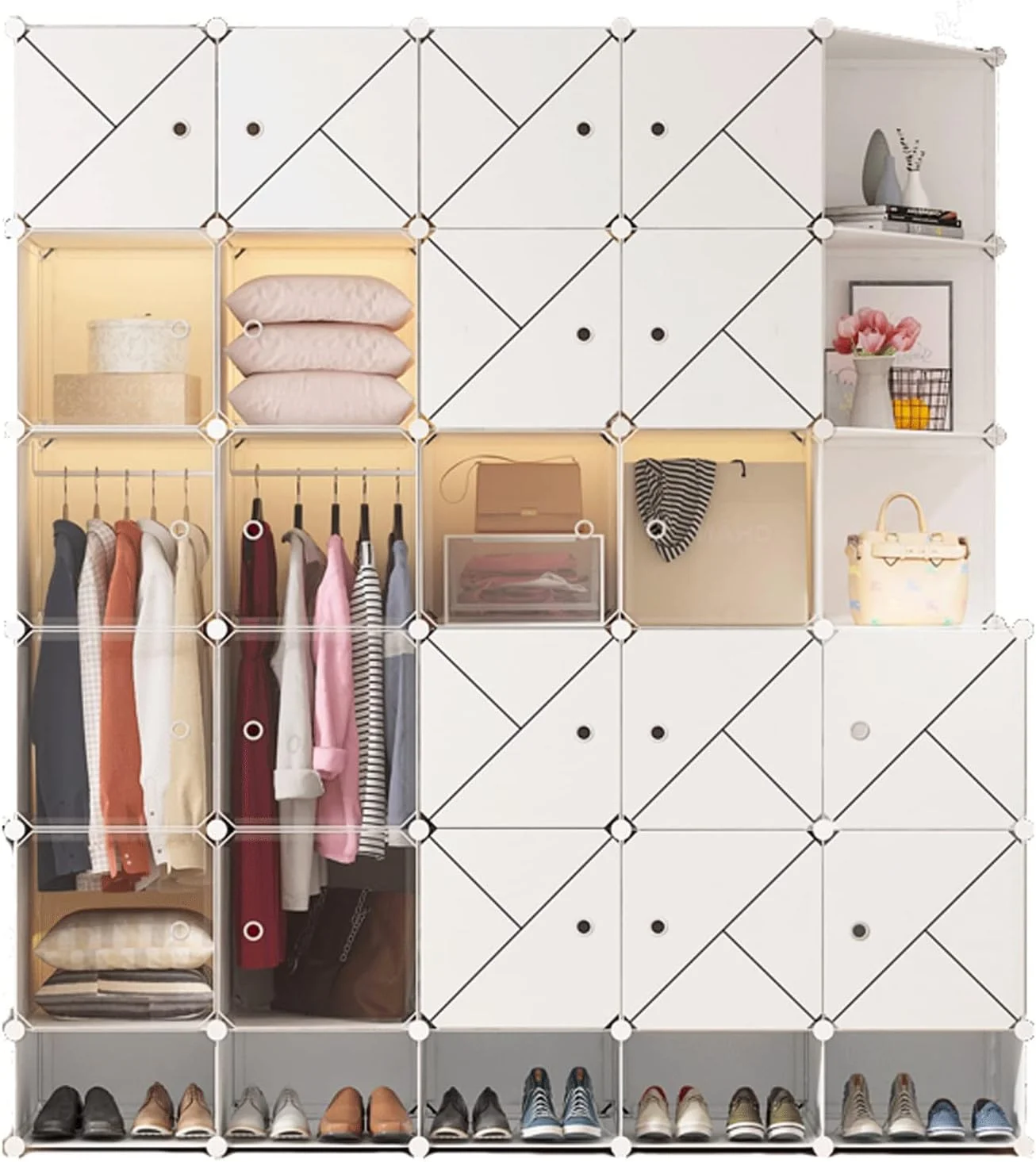 کمد لباس ترکیبی CYairong-22، کمد لباس قابل حمل، کمد مکعبی تاشو با ریل لباس، کمد ترکیبی، سازمان دهنده ذخیره سازی کابینت مدولار، مونتاژ سریع و آسان (B)