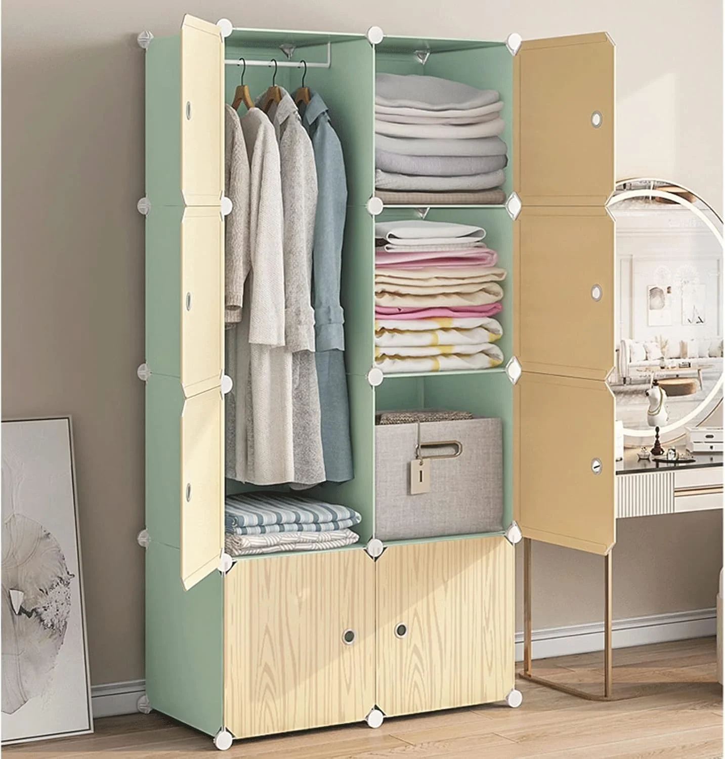 کمد لباس ترکیبی CYairong-22، کمد لباس قابل حمل، کمد لباس مکعبی، کمد لباس ترکیبی، کابینت مدولار، قفسه برای اتاق خواب، لباس، کفش، اسباب بازی، تاشو، سریع و آسان برای مونتاژ