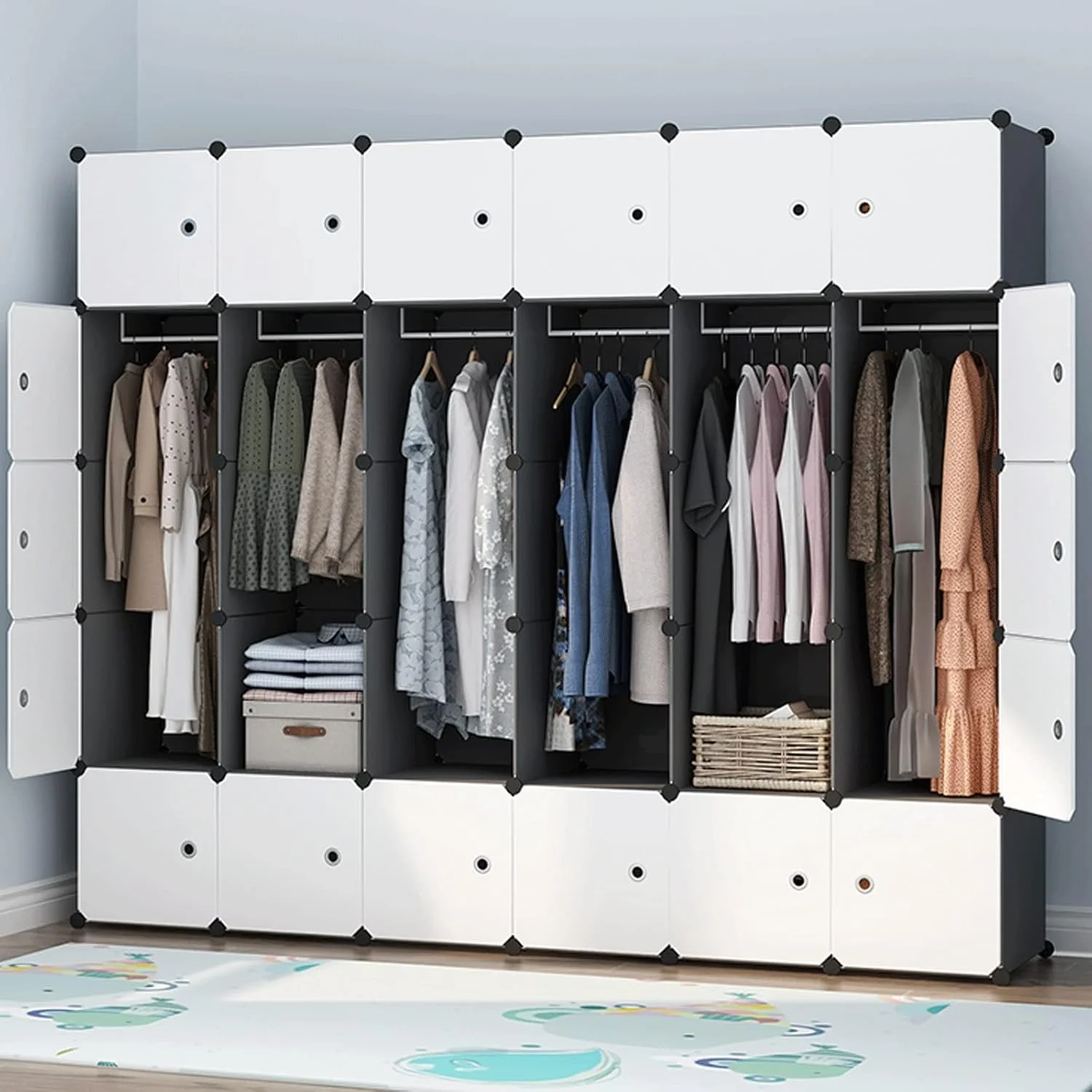کمد لباس ترکیبی CYairong-22، کمد لباس قابل حمل با درب، قفسه های مکعبی، واحدهای قفسه کتاب مدولار، قفسه های نگهداری لباس، سازمان دهنده اتاق، مونتاژ سریع و آسان