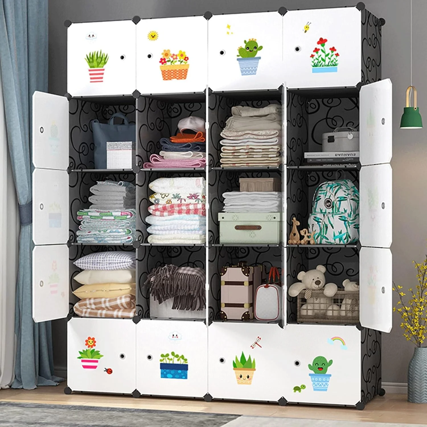 کمد لباس ترکیبی، کمد لباس قابل حمل، سازمان دهنده ذخیره سازی مکعبی برای آویزان کردن لباس، کمد اتاق خواب، بسیار محکم، قوی و بادوام، مونتاژ سریع و آسان