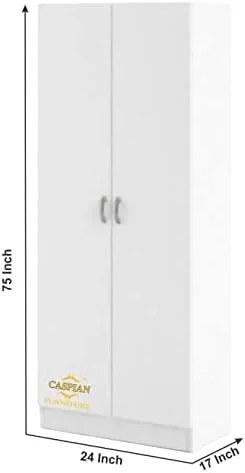 کمد لباس/کابینت 2 درب با 6 طبقه بافت سوپر وایت مبلمان کاسپین | کمد لباس برای اتاق خواب/سازمان دهنده آشپزخانه/کابینت لباس | سایز 75x24x17 اینچ
