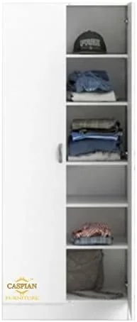 کمد لباس/کابینت 2 درب با 6 طبقه بافت سوپر وایت مبلمان کاسپین | کمد لباس برای اتاق خواب/سازمان دهنده آشپزخانه/کابینت لباس | سایز 75x24x17 اینچ