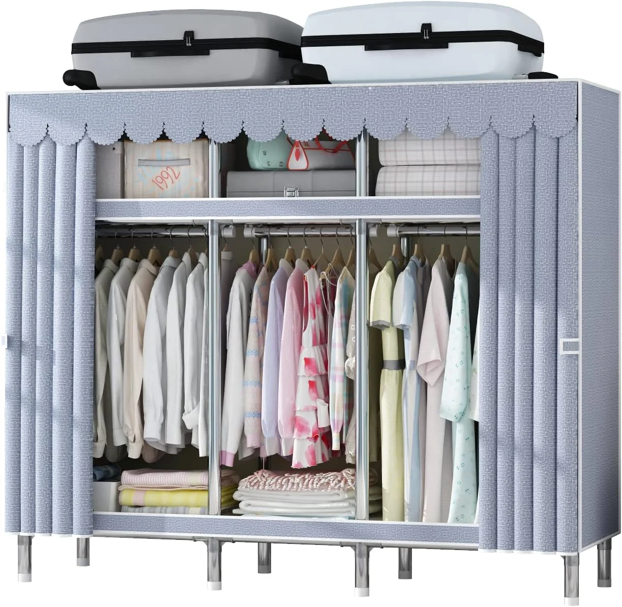 کمد لباس بزرگ و محکم BePrincess، سازمان دهنده لباس، کمد مبلمان اتاق خواب، لوله فولادی ضخیم شده، تحمل بار قوی، اتصال آلیاژی کامل، 145 طول * 45 عرض * 170 ارتفاع (B)