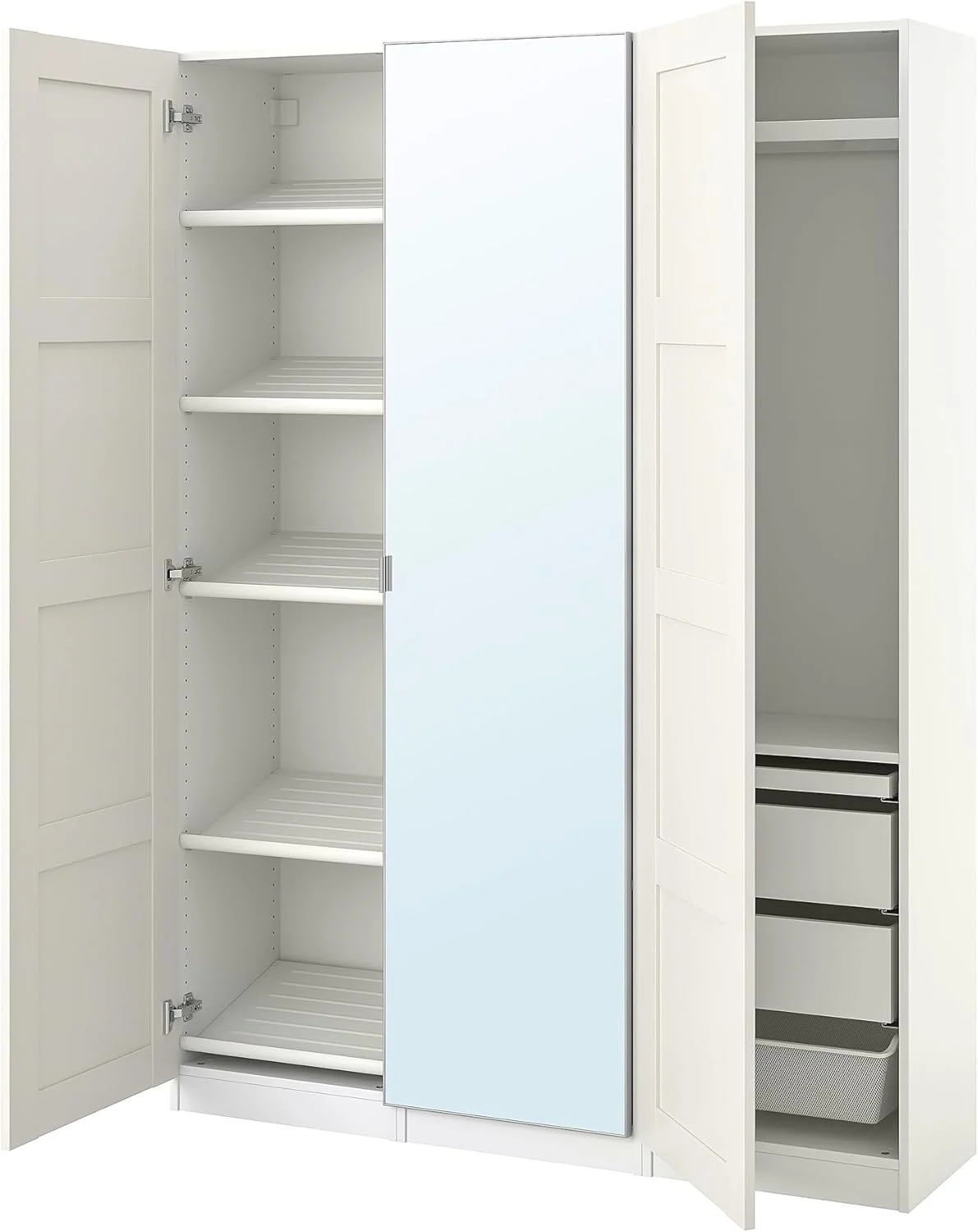 ترکیب کمد لباس PAX/BERGSBO/ÅHEIM، 150x38x201 سانتی متر، سفید/شیشه آینه ای