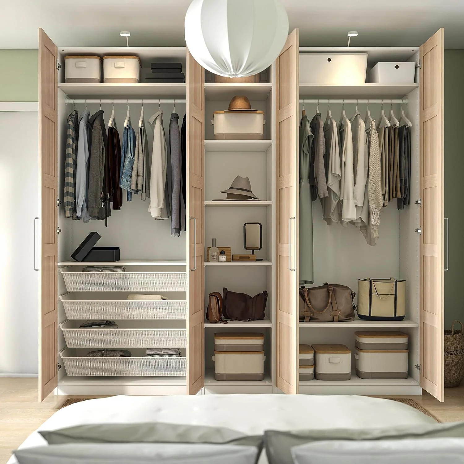 کمد لباس PAX/BERGSBO، ۲۵۰x۶۰x۲۳۶ سانتی متر، سفید/طرح بلوط سفید رنگ شده