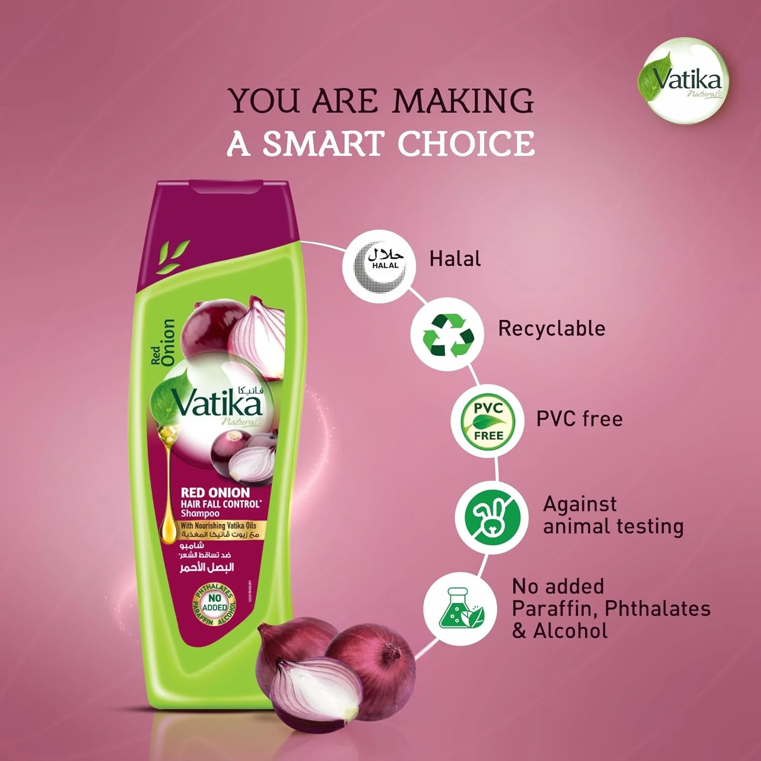 شامپو پیاز واتیکا نچرالز 2x400 میلی لیتر | برای رشد موهای ضخیم تر و قوی تر | تغذیه پوست سر برای موهای نازک و شکننده | بدون پارافین، بدون الکل، بدون فتالات | بسته اقتصادی