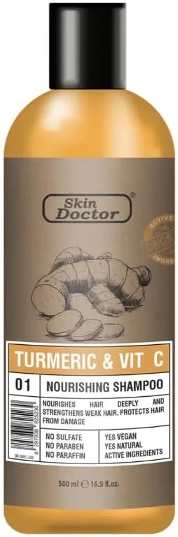شامپو مغذی زردچوبه و ویتامین C دکتر پوست، 500 میلی لیتر، مواد طبیعی