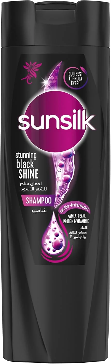 شامپو سانسیلک، برای درخشش سیاه ماندگار با آملا، پروتئین مروارید و ویتامین E، 200 میلی لیتر