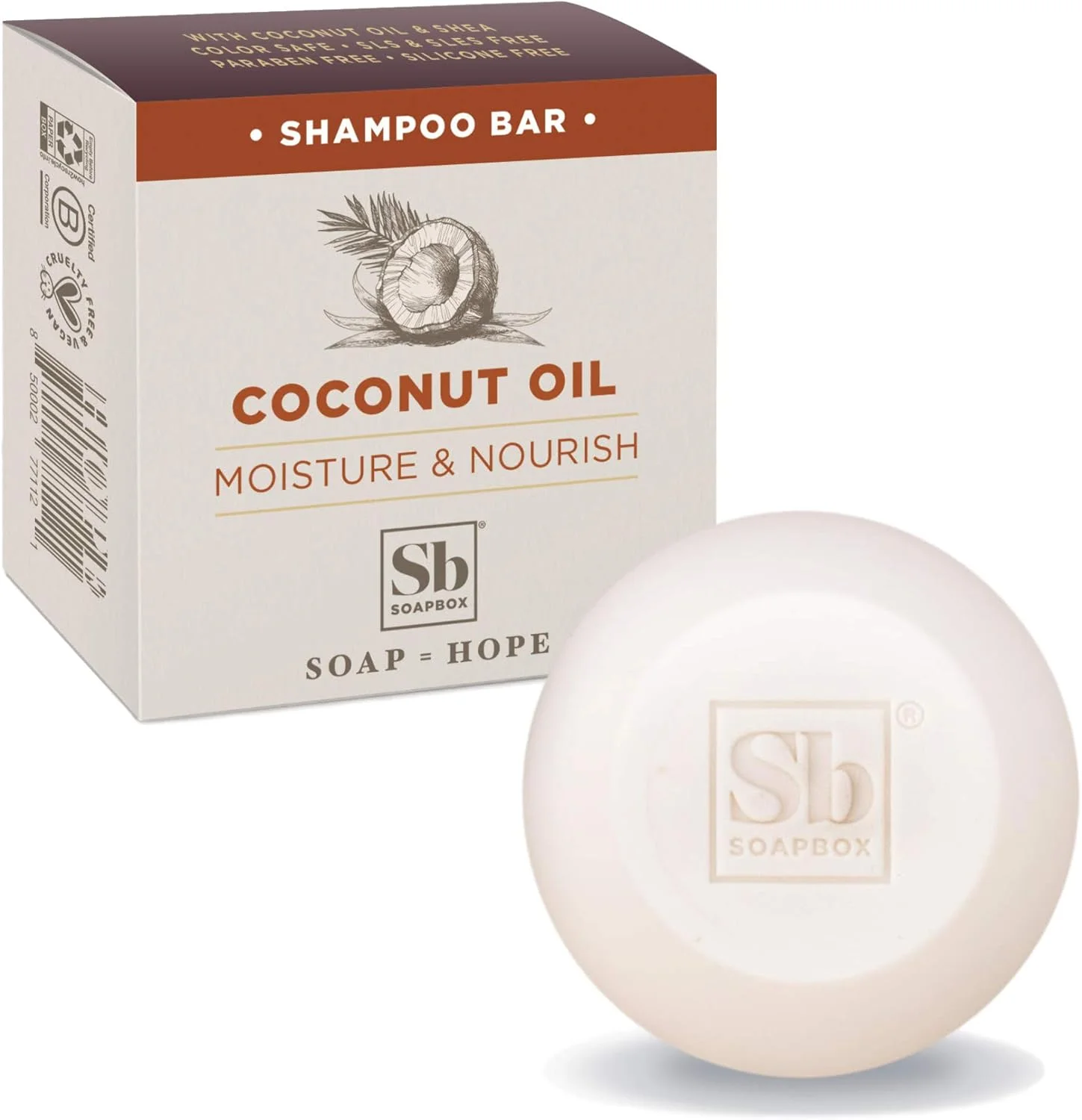 شامپو بار روغن نارگیل سوپ باکس، طبیعی، سازگار با محیط زیست، شامپو بار مرطوب کننده برای موهای خشک | بدون سولفات، پارابن، سیلیکون، بدون تست حیوانی و شامپو وگان، 90 گرم (بسته 1 عددی)