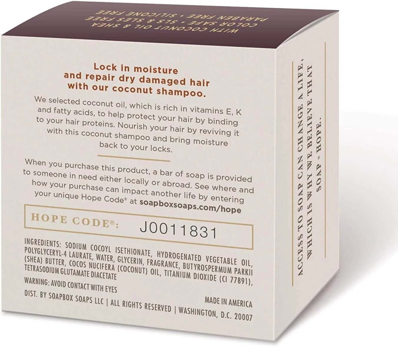 شامپو بار روغن نارگیل سوپ باکس، طبیعی، سازگار با محیط زیست، شامپو بار مرطوب کننده برای موهای خشک | بدون سولفات، پارابن، سیلیکون، بدون تست حیوانی و شامپو وگان، 90 گرم (بسته 1 عددی)