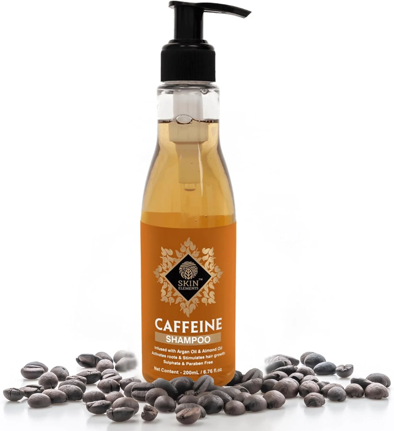 شامپو کافئین Skin Elements غنی شده با روغن آرگان و بادام برای کنترل ریزش مو - 200 میلی لیتر