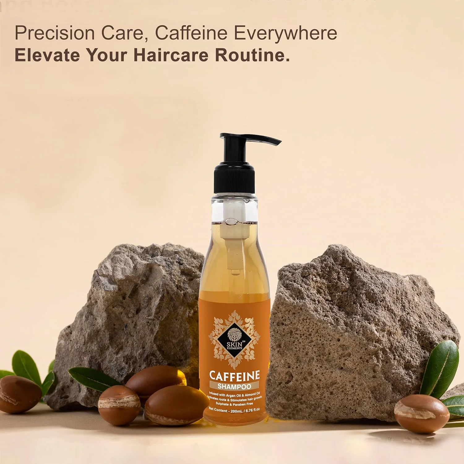شامپو کافئین Skin Elements غنی شده با روغن آرگان و بادام برای کنترل ریزش مو - 200 میلی لیتر