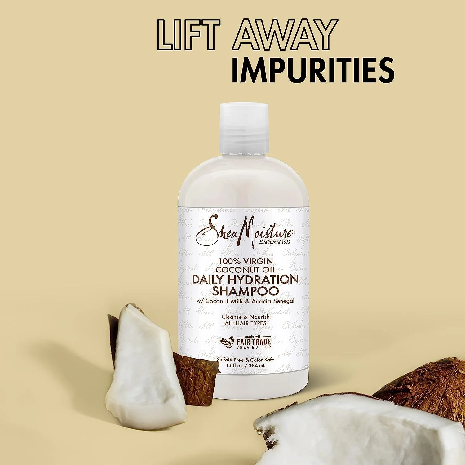 شامپو شی مویسچر - روغن نارگیل بکر، آبرسانی روزانه، باز کننده گره مو و ترمیم کننده مو، محصولات موی فر برای زنان، رایحه نسیم نارگیل، مراقبت از مو با شامپو بدون سولفات، 384 میلی لیتر