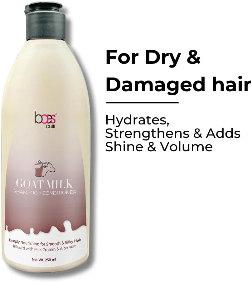 شامپو و نرم کننده 2 در 1 شیر بز Baes Club | حاوی شیر بز، پروتئین شیر هیدرولیز شده و آلوئه ورا | مناسب برای موهای خشک و آسیب دیده - 250 میلی لیتر