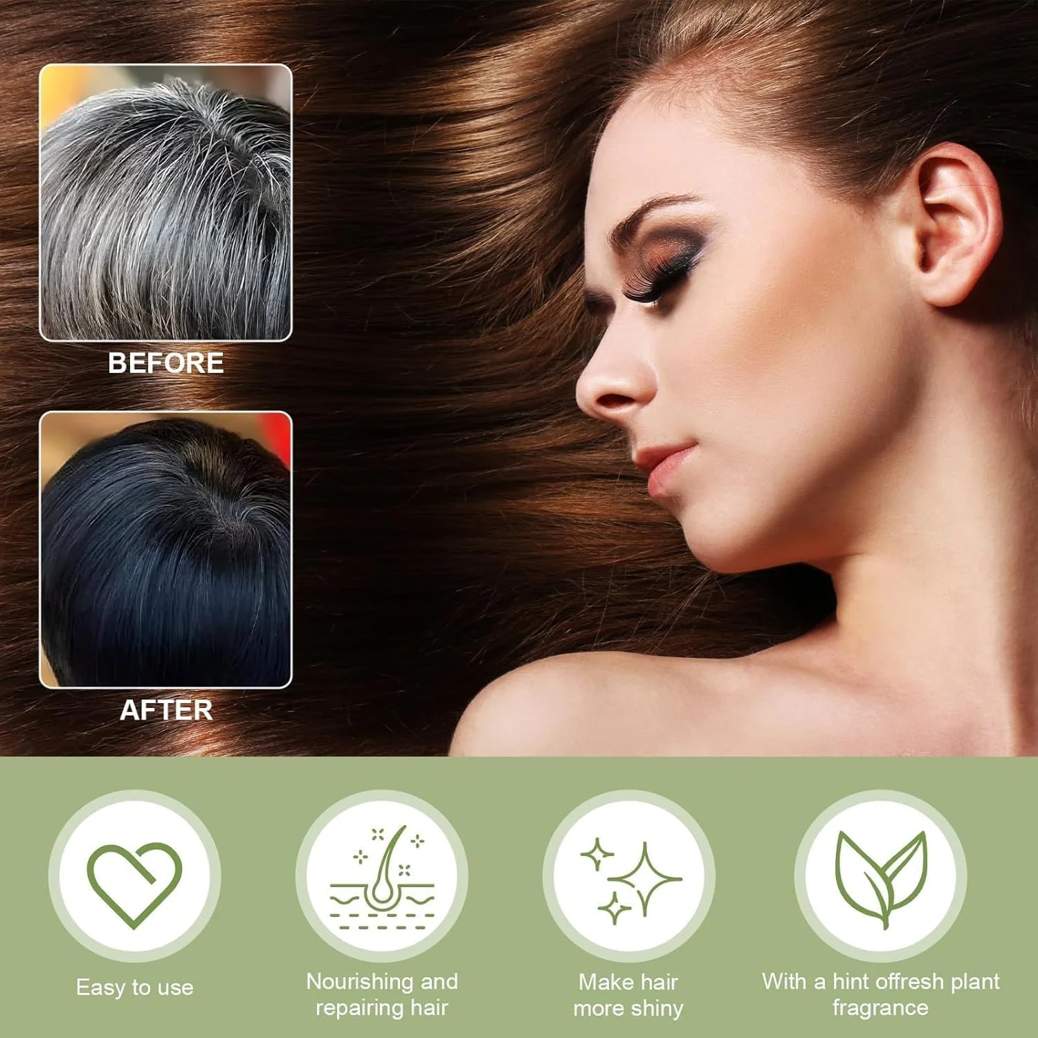 شامپو رنگ موی حبابی، 30 میلی لیتر 10 بسته/جعبه رنگ موی گیاهی برای موهای سفید با عصاره خالص شامپو رنگ موی حبابی گیاهی wishstream (قهوه ای تیره)