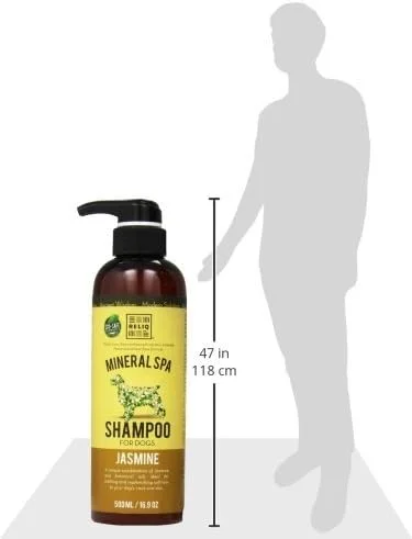 شامپو سگ/توله سگ RELIQ با مواد معدنی طبیعی اسپا با رایحه یاس. بدون صابون و فرمول جو دوسر. بدون اشک و کنترل طولانی مدت بو. پوشش فوق العاده نرم و براق بعد از شستشو.