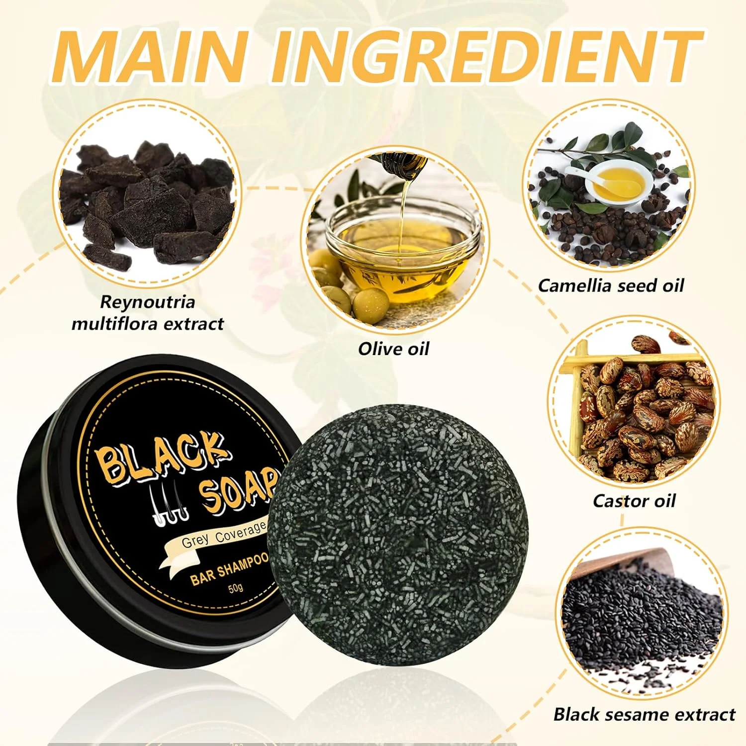 شامپو صابونی جامد براق کننده موهای خاکستری، صابون طبیعی برای از بین بردن موهای سفید، شامپو تیره کننده مو، تقویت کننده تیرگی مو و جلوگیری از ریزش مو (A)