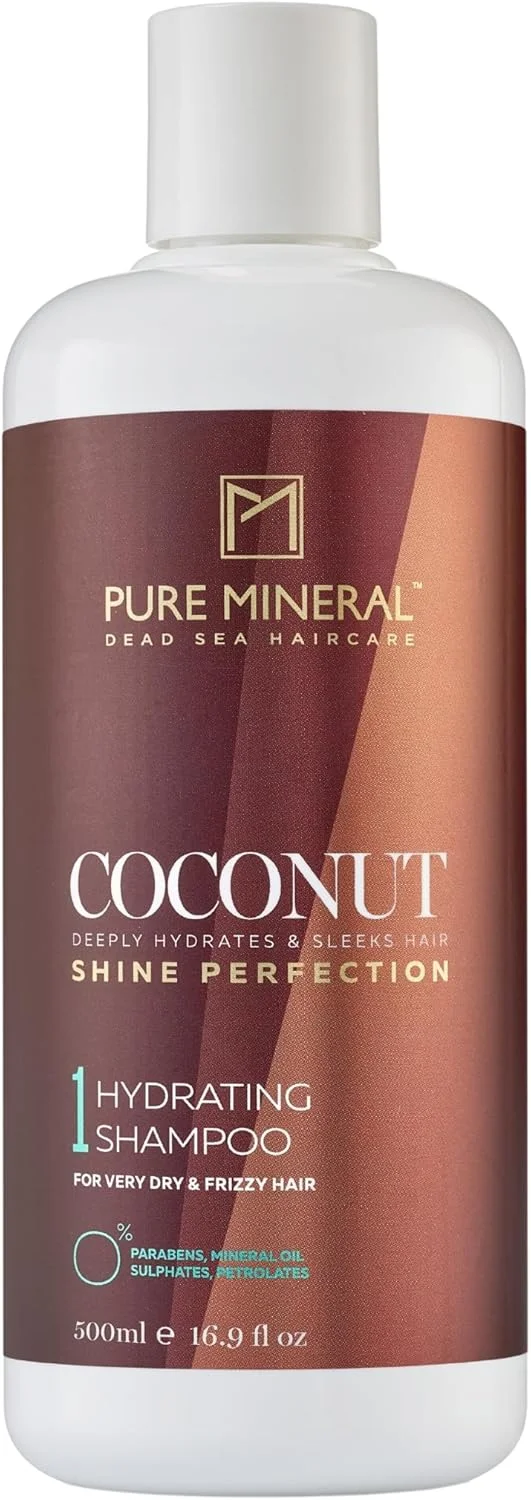 شامپو مغذی مو ام پیور مینرال دریای مرده حاوی روغن نارگیل - تقویت کننده و درخشان کننده موهای خشک - حاوی ویتامین ها و مواد معدنی - بدون سولفات، پارابن، پترولات - 500 میلی لیتر