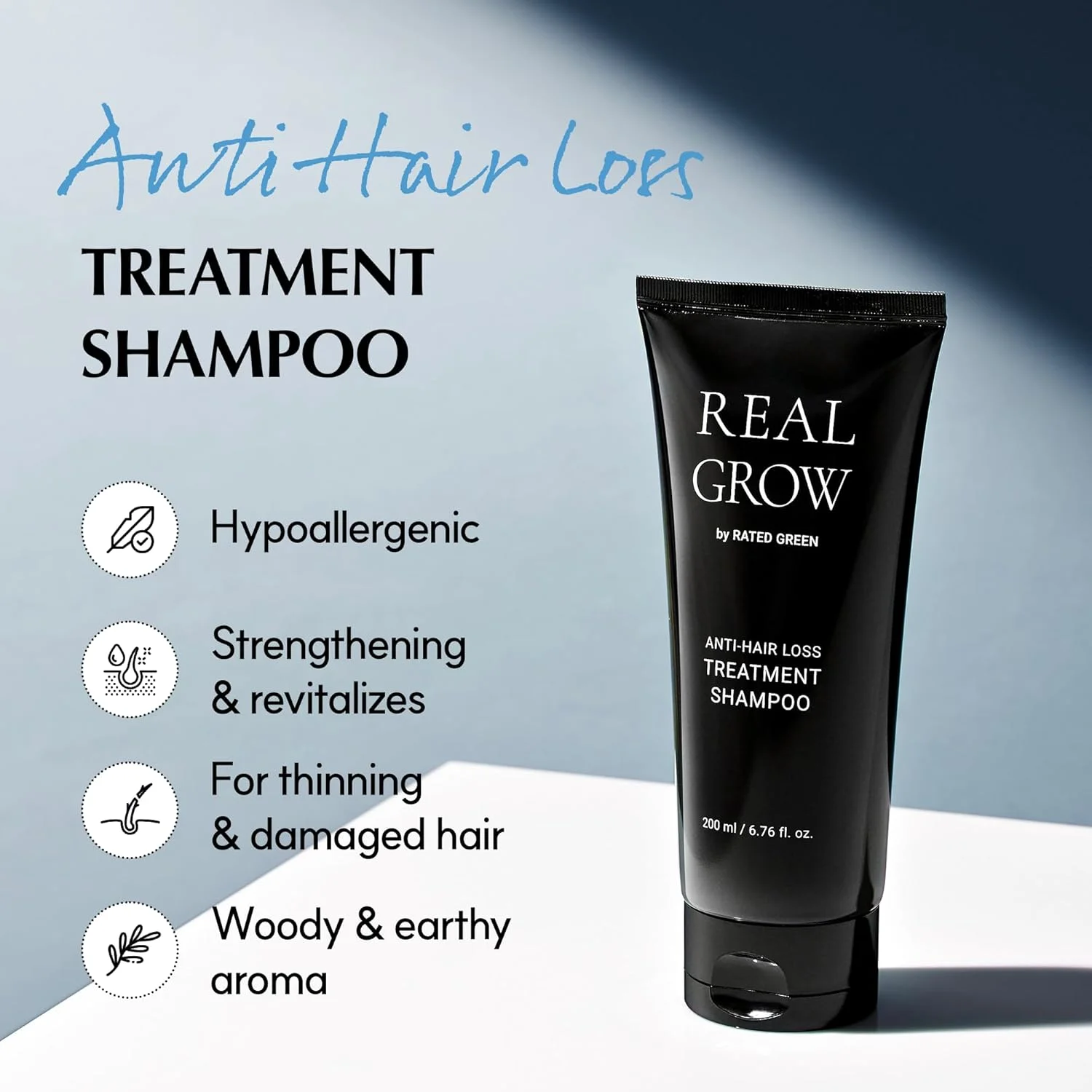 درمان ضد ریزش مو ریتد گرین ریل گرو | شامپو تقویت کننده مو برای موهای نازک | شامپو رزماری ارگانیک برای زنان 200 میلی لیتر