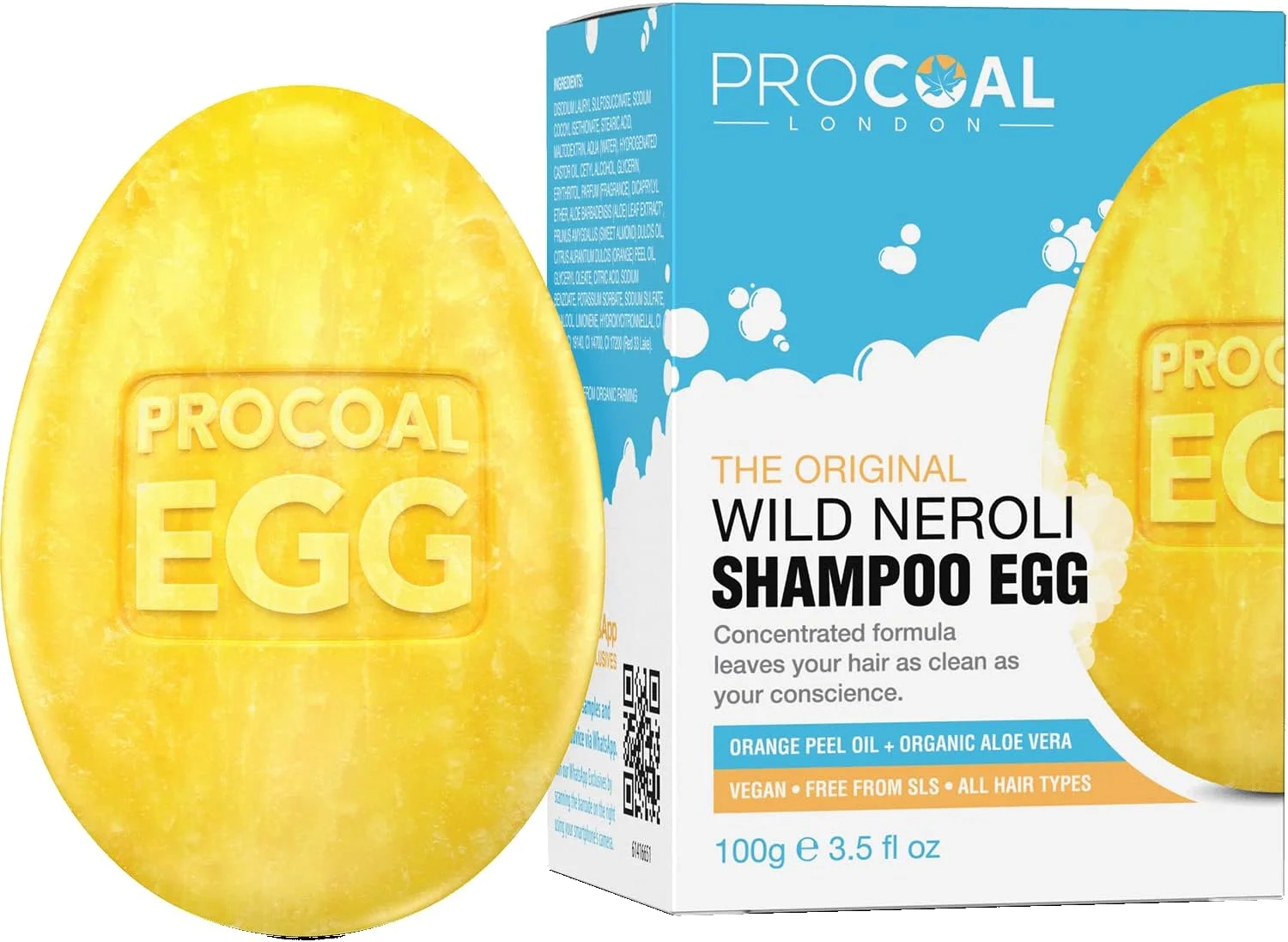 شامپو تخم مرغی نرولی وحشی پروکوال - شامپو بار جامد بدون SLS، روغن پوست پرتقال، گلیسیرین آبرسان، آلوئه ورا غنی از اسید آمینه، بدون تست حیوانی، وگان 100 گرم