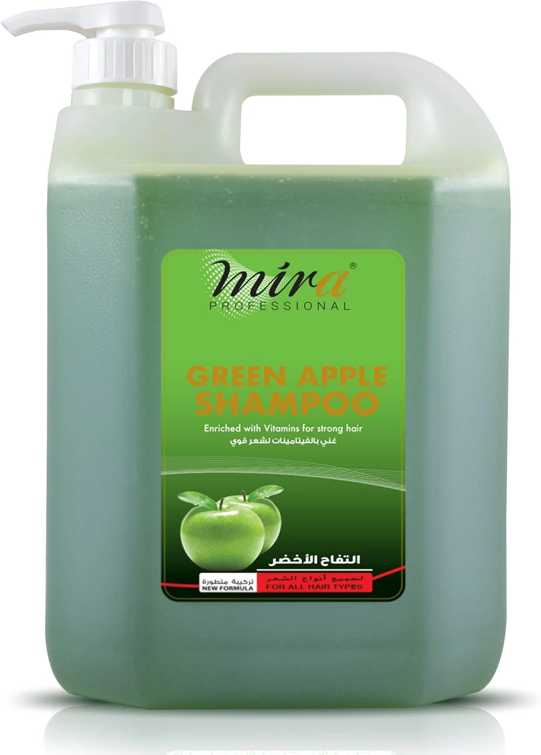 شامپو سیب سبز حرفه ای میرا (غنی شده با ویتامین ها برای موهای قوی) 5 لیتر | پاک کننده مغذی مو | تقویت کننده، نرم کننده و محافظت از موهای خشک | مناسب برای استفاده در سالن و منزل