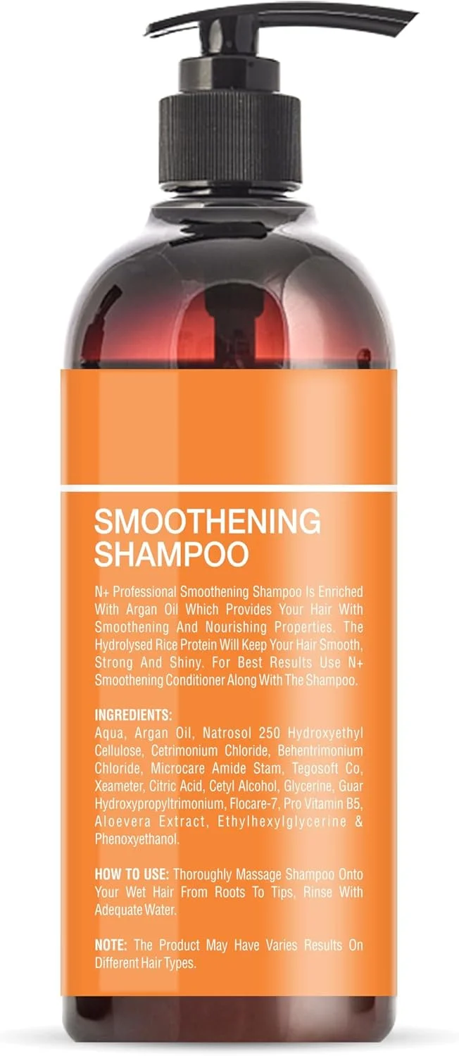 شامپو صاف کننده حرفه ای ان پلاس، برای موهای صاف و ضد وز، غنی شده با روغن آرگان، بدون پارابن، 1 عدد